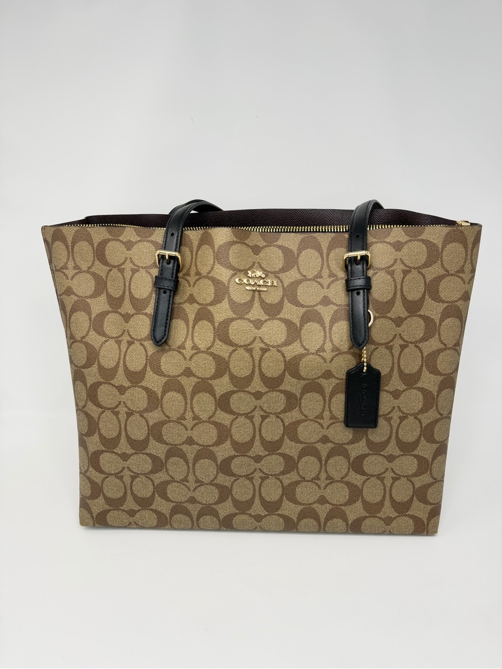 Coach Large Signature Canvas Tote in Brown with Black Handles